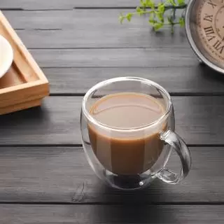 Juego De 2 Tazas para Café Espresso de Doble Capa con Plato de Bambú p