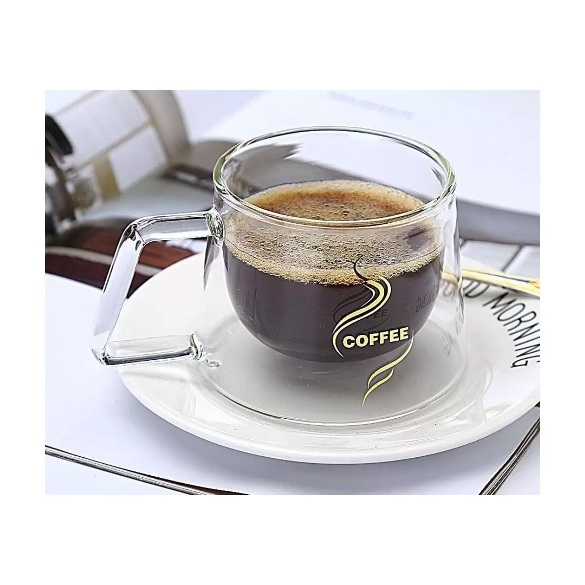 2 tazas de café de cristal, taza de café transparente con aislamiento de  doble pared con asa para café con leche, capuchinos, bolsa de té, juego de