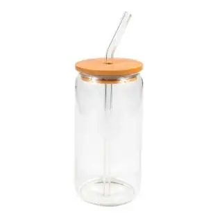 VASO DE VIDRIO RECTO 600ML CON PITILLO Y T/BAMBU REF CAP026738 ALANA
