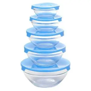 Set bowls 5pzs vidrio liso con tapa Alumar